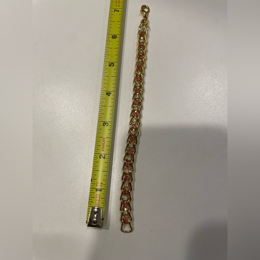 Faux Diamond And Tourmaline Gold Bracelet Costume jewelry. - Picture 3 of 9
